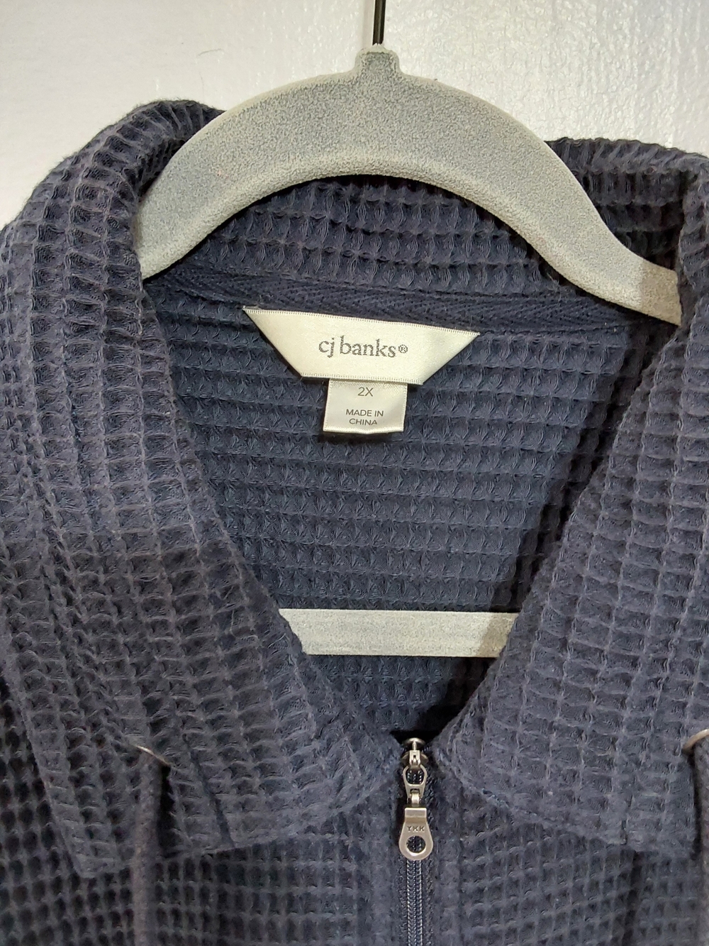 CJ Banks Navy Waffle Knit Zip Jacket